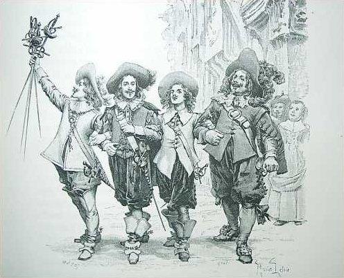 Imagem dos três mosqueteiros, obra de Alexandre Dumas que se passa no século XVII.