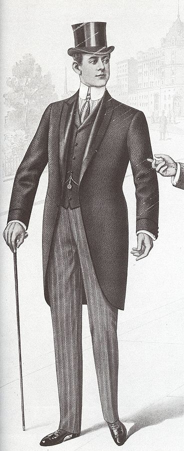 Desenho de um homem usando um fraque, no começo do século XX.